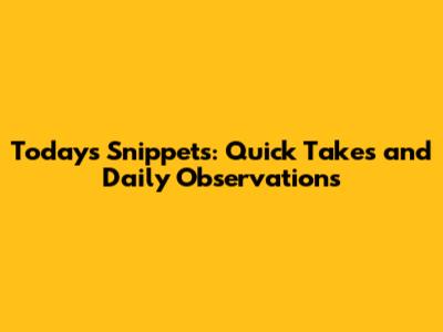 Today's Snippets: Quick Takes and Daily Observations